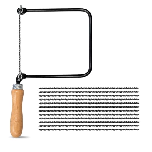 Sierra de marquetería con 12 Hojas 2/13 espiral para madera, plástico, cera, metal no ferroso, metal chapado, Sierra proyectos educativos, 150 mm fondo, Mango de madera