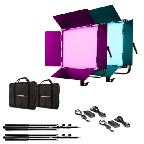 Walimex pro LED Panel Light Set of 2 Rainbow 50 W RGBWW + Battery Dock I Video Light & Photo Light I Dimmable Continuous Light with RGB Colour Light & Bi-Colour White Light 3,200-9,999K I App Control