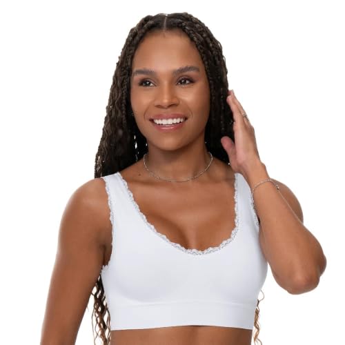 Sutiã Top Branco com Renda e Bojo Removível sem Costura Zee Rucci - G | Alças Largas, Detalhe Anatômico, Renda Macia no Decote, Maior Sustentação, Versátil