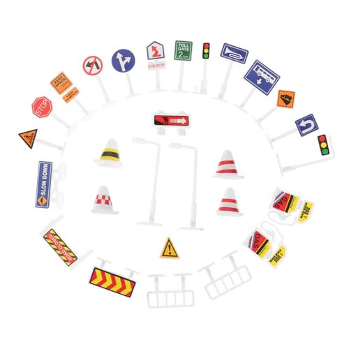 Milisten 28pcs Realistic Traffic Signs Models for Boys and Girls Road Sign Set Toy Street Playset for Boys and Girls Learning Traffic Rules