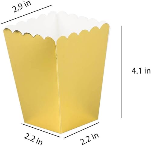 Miniatura 2 de Juego de 36 cajas doradas para palomitas de maíz, cajas de regalo de palomitas de maíz, contenedor de cartón abierto para suministros de fiesta