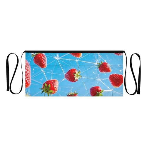 FASHON&FASCIN Server Apron with Pockets Waist Aprons Half Waitress Apron Strawberry Design for Gardening Restaurant,Multi18