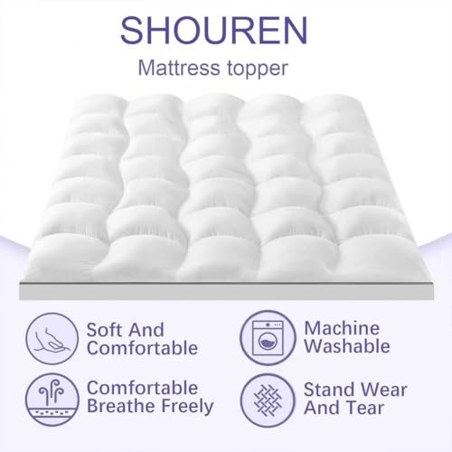 Memory Foam Mattress Topper Queen Pressure-Relieving Bed Topper with Secure Strap Design for Back Pain, Soft and Supportive, Shredded Memory Foam