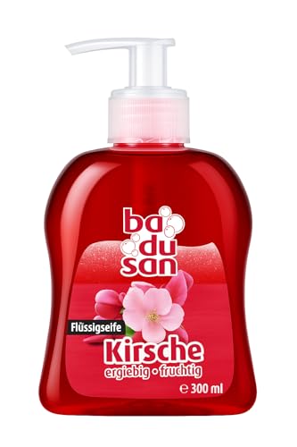 Badusan Flüssigseife Kirsche – 300 ml – Fruchtige Handseife mit langanhaltender Frische – Flüssigseife im Seifenspender – Hautfreundlich & vegan