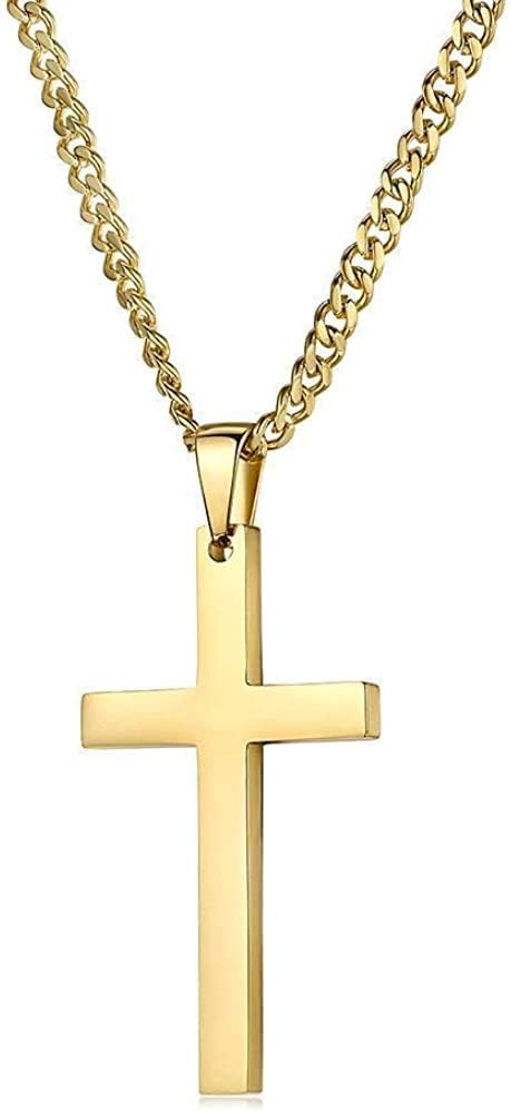 18K Gold Chain Style Cross Pendant Necklace Solid Clasp for Men,Women,Thin for Charms Miami Cuban Link Diamond Cut