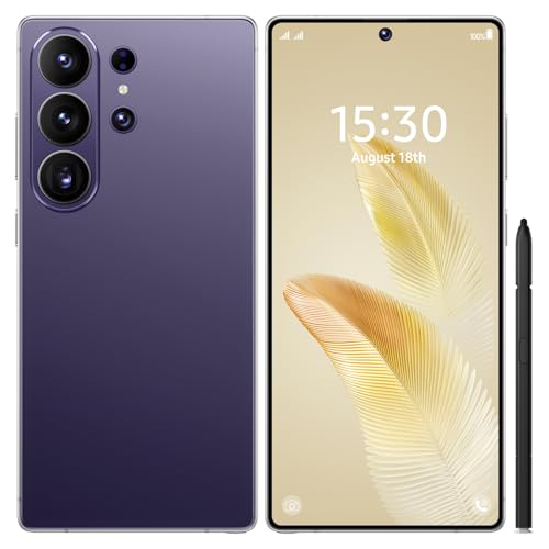 HTTTBD S26 Ultra Unlocked Smartphone, 7.3” 4K ULTRAHD Perforated Display, Snapdragon 8 Gen 4, 108MP+78MP Camera, 12GB+512GB, 8000mAh Battery, Built-in Pen, Dual SIM 5G (Purple)