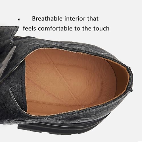 Men's Genuine Leather Classic Fashion Metal Decoration Chunky Heel Penny Loafers ，Comfortable Round Toe Sole Non Slip Wear-Resistant Slip On Business Dress Leather Shoes4