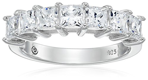 Amazon Essentials Platinum-Plated Sterling Silver Infinite Elements Cubic Zirconia Princess-Cut Ring (2 cttw), Size 6
