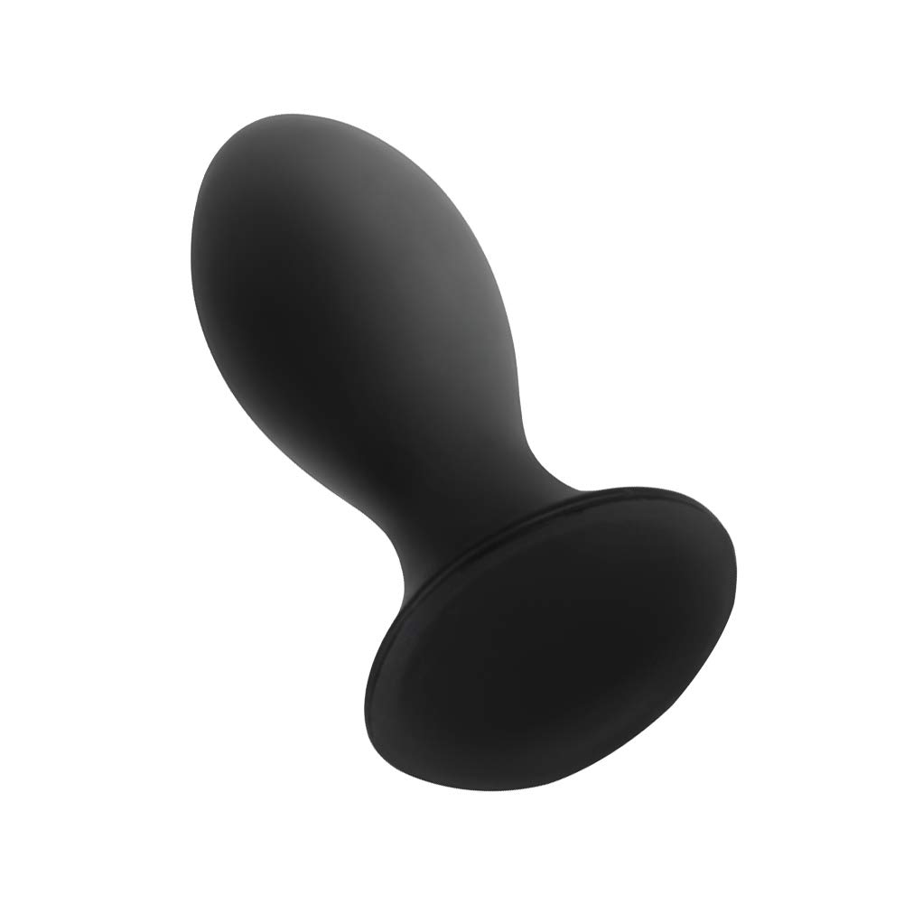 SXOVO Plug Anale Ovale con Ventosa Analesex Toy in Silicone Liquido Butt Plug Anale per Stimolazione Prostata Toys Sessuali per Donna Uomini Coppie (L,Nero)