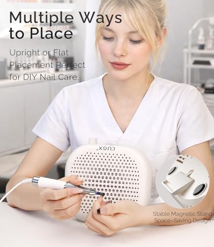Image of L'UGX Rechargeable Nail Dust Collector Profesional - Compact Dust Collector Nail Tech with Strong Suction, 10-Speed Turbo Fan, LED Display Nail Dust Cleaner for Home & Salon Use - Stardust Beige