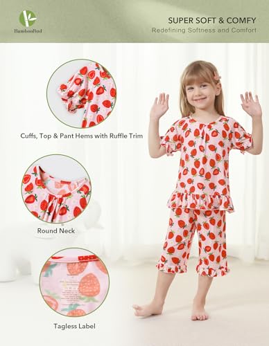 Little Girl Pajamas Set Kids Girls Short Sleeve Tops Capri Pants Sleepwear Loose Nightwear PJ Bamboo Viscose2