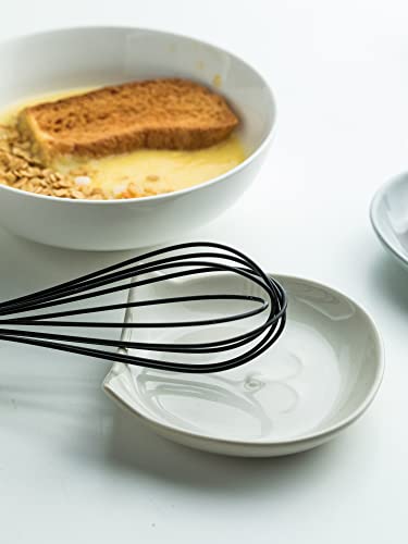 Miamolo Cat Spoon Rest for Stove Top, Cute Spoon Holder for Kitchen Counter 5.12 Inch, Ceramic Spoon Rest for Cooking Utensils Spatula Sponge, White