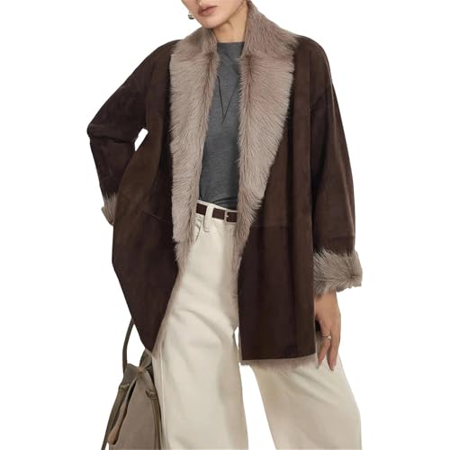 Women's Lined Suede Jacket Elegant Winter Coat With A Turn-Down