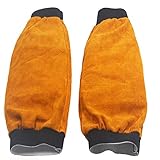 Jewboer Leather Welding Sleeves Heat Flame Resistant Arm Protection for Welder 16.5' Long