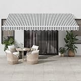 Qnhdfrt Manuelle Gelenkarmmarkise mit LED-Beleuchtung Anthrazit Weiß 450x350 cm UV-beständiger Stoff Sonnenschutz für Terrasse Balkon Garten