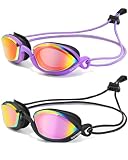 Racing Swim Goggles 2 Pack for Adult Men Women Youth Anti-Fog Mirrored Lens