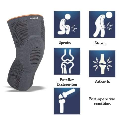 Image of Dyna Genugrip Knee Brace-3D Knitted Knee Cap with Gel Pressure Pad-Grey (Small)