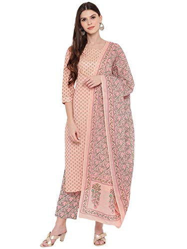 Image of Vbuyz Women Foil Print & Gota Patti Work Straight Cotton Salwar Suit | Straight Kurta Pant Dupatta | Kurta Set with Dupatta for Women | Suit Set | Ethnic Set | Printed Kurta Set