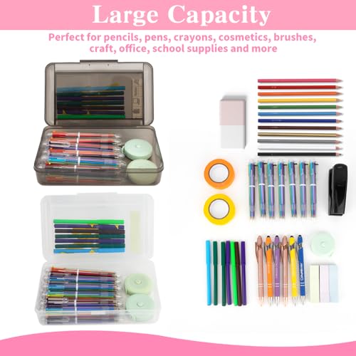 Image of Pencil Case Box, 2 PCS Clear Black Double Layer Large Capacity Plastic Pencil Boxs, Clear Hard Pen Case with Snap-tight Lid,Storage Art Craft Box Marker Organizer for Boy Girl Offices School Supplies