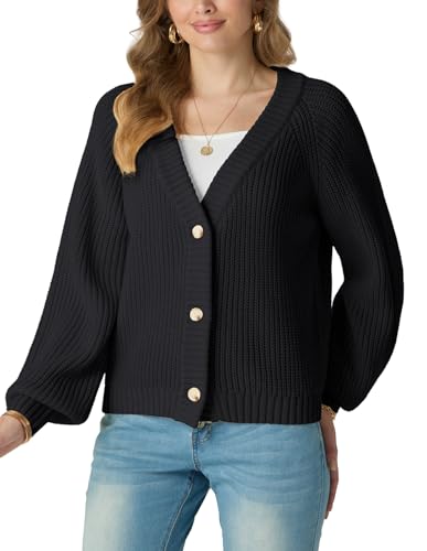 GRECERELLE Women's Chunky Open Front Long Sleeve V-Neck Button Knit Loose Cardigan Sweater Outerwear, S-2XL4