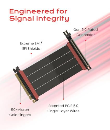 Image of LINKUP PCIE 5.0 Riser Cable | (Open Box) | for Vertical GPU Mount | Right Angle | Graphics Card GPU Ready | Usable with PCIe 4.0 & RX 9070 / RTX5090 | 15cm (Total Length: 19cm)