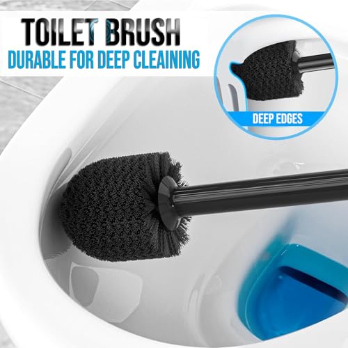 Image of 2 in 1 Plunger and Brush Set - Heavy Duty Toilet Plunger and Brush Set - Bathroom Cleaning Tools, Black Plunger and Toilet Brush Combo - Toilet Brush Plunger Set for Deeply Cleaning