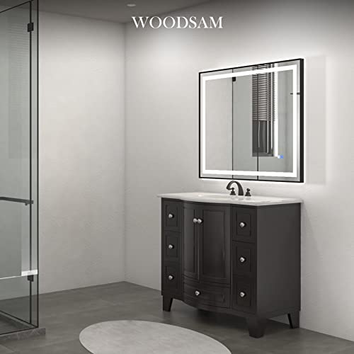 Woodsam Led Mirror For Bathroom 48X40 Inch, Black Aluminium Framed Wall Mounted 3 Colors Dimmable Vanity Mirror, Anti Fog Vanity Mirror,Waterproof, Vertical & Horizontal #TOP7