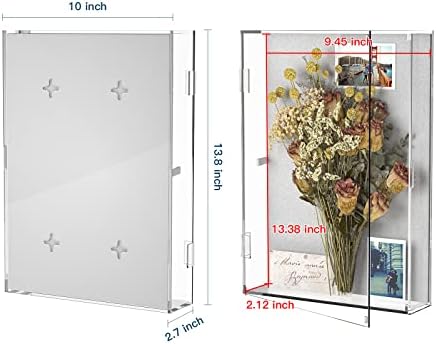 G.a HOMEFAVOR Shadow Box Frame 10 x 13.8 Inch Acrylic Shadowbox Display Case with Linen Back, Acrylic Display Box with Magnetic Door for Memorabilia Photos Flowers