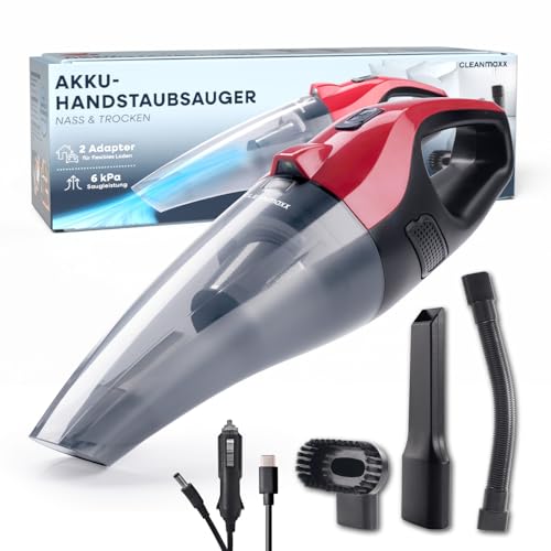 CLEANmaxx Akku Staubsauger - saugt nass & trocken | Handstaubsauger - kabellos & leistungsstark | mit 450 ml Staubbehälter | wiederaufladbar & tragbar | mit EPA-Filter & LED-Licht