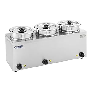 Royal Catering RCBM-3/4R Au Bain Marie Warmhoudplaat 3 Containers met 2,75L met Deksel 30-110 °C 3 x 150W Roestvrij Staal Keukenapparatuur in de Keuken of Huis