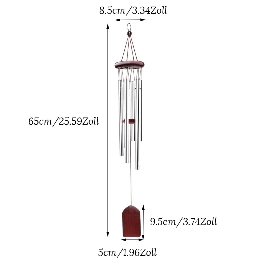 Scacciapensieri per esterni, 65 cm, in lega di alluminio, 6 tubi, decorazione per camera, balcone, giardino (marrone rosso)