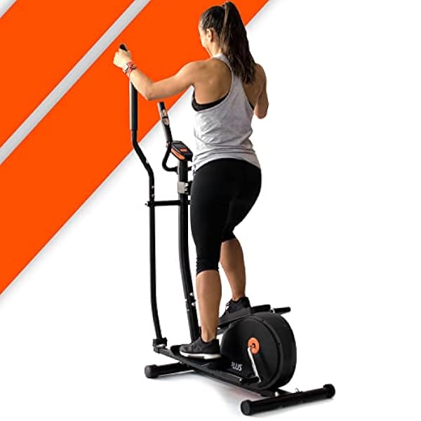 Bonplus BP | Bicicleta Elíptica | 8 Niveles de Resistencia | Pulsómetro | Uso Doméstico | Panel de Control LCD | Color Negro y Naranja | Ruedas Frontales | Fitness