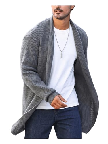 Floerns Men's Long Sleeve Knitwear Outdoor Shawl Collar Open Front Cardigan Sweater
