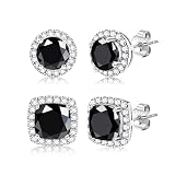 Dochais 2 Pairs Cubic Zirconia Stud Earrings for Women Men Hypoallergenic 925 Sterling Silver Post Earrings 14K Gold Plated Round & Square Brilliant Simulated Diamond Earring Studs Silver B