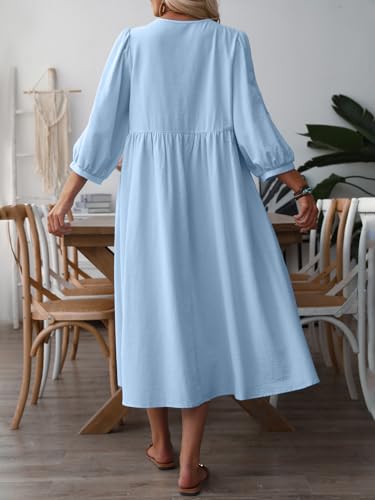 Image of Celmia Autumn Solid Loose Long Maxi Dress Cotton Caftan
