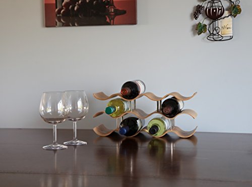Lily's Home Countertop Wave Wine Rack, Wood, Elegant And Modern, Table Top Wine Storage (Oak, 11 Bottles) #TOP1