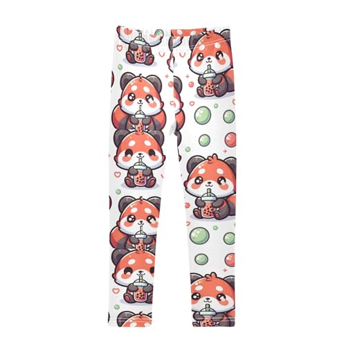 Drinking Red Panda Girls Leggings Athletic Pants Tights Stretch Bottom
