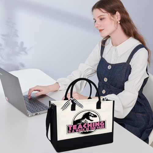 Bolso tote de lona con cierre para mujer miniatura 2