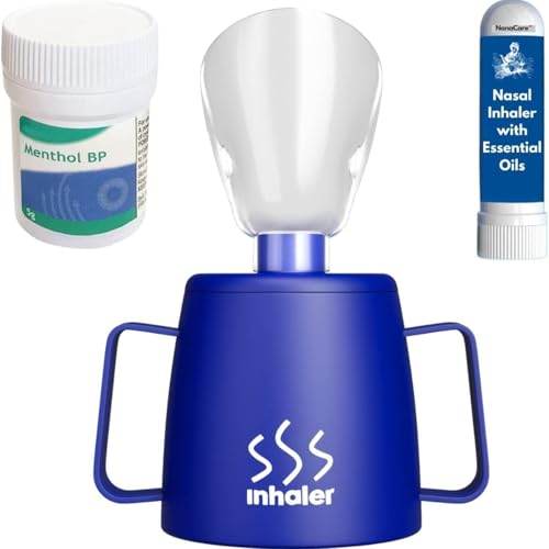 NanaCare UK Steam Inhaler Cup with 10g Powerful Crystals and Nasal Stick | The Personal Steam Inhaler Provides Relief from Flu Colds Blocked Nose and Cough | Suitable for Adults and Kids