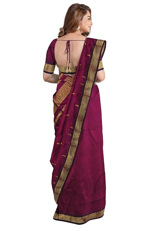 Image of Women's Premium Kanjivaram Cotton Silk Saree South Indian Paithani Sari | Gadwal Cotton Sarees Zari Border with Blouse Piece - Elegant Wedding & Festival Saree | Lightweight & Comfortable Brown 01