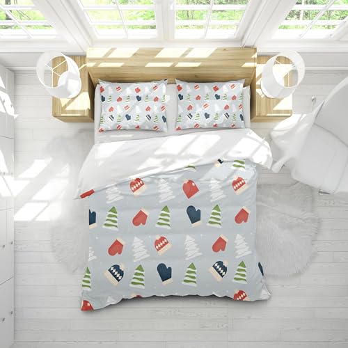 Housse de couette de Noël king 150x200 cm avec 2 taies d'oreiller motif sapin - 3