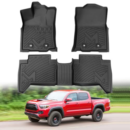 Image of Floor Mats & Floor Liners Custom for 2016-2023 Toyota Tacoma Double Cab (Only for Automatic), TPE Automotive All Weather Cover Protection Waterproof Black Front & Rear Row Full Set Car, 3PCS