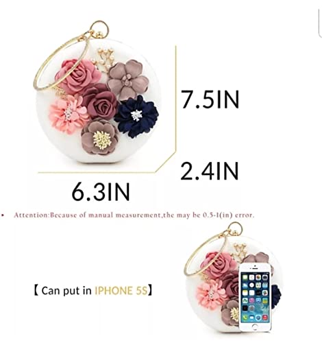 Image of TOOBA Handicraft Women's Round Shape Clutch Bag Purse | Floral Bag, Bridal Purse & Party Handbag Design with Ring Handle - Wedding & Special Occasion Clutch