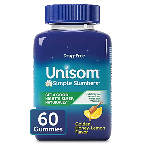 Unisom Simple Slumbers Drug-Free Sleep Aid Gummies Melatonin 5mg, Honey Lemon, 60 Count