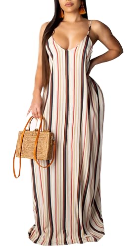 Image of Summer Maxi Dress for Women 2026 Plus Size Sundresses Casual Sexy Floral Sleeveless Beach Long Dress with Pockets