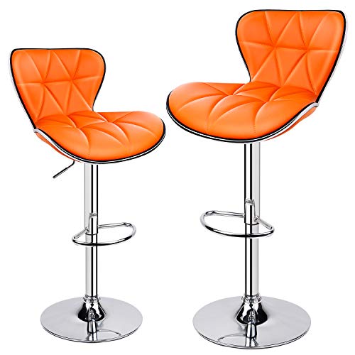 Leopard Shell Back Adjustable Swivel Bar Stools, Pu Leather Padded With Back, Set Of 2 (Orange) #TOP2