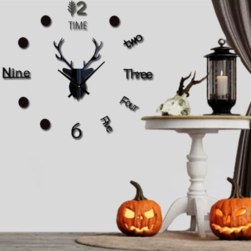Coraltree 3D Wanduhr mit Spiegel-Effekt & Arabischen Ziffern | DIY Wanddeko für Homeoffice & Wohnzimmer (3DGZ007-BLACK)