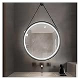 XUQQU LED-beleuchtete Badspiegel Zum Aufhängen, Runder Wandspiegel Mit Metallrahmen, Duschspiegel,...