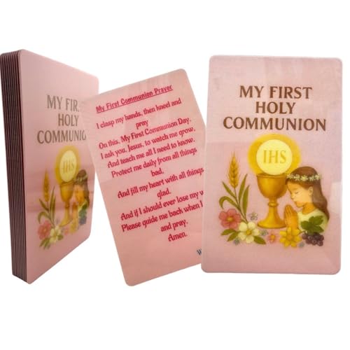Westmon Works My First Holy Communion Prayer Cards for Girls Set of 10 Laminated Catholic Prayer Classroom Bulk Pack