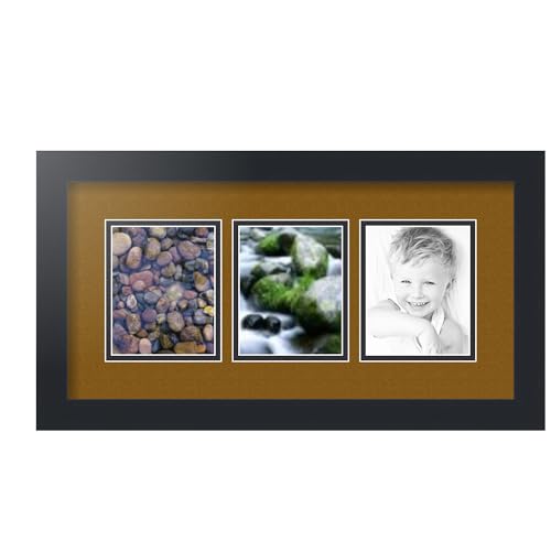 ArtToFrames Collage Picture Frame 3 Opening 3-4x5 Photo Frame | Made in USA | Black Frame Coronado and Black Mats | Wall Mount Multi Photo Display 20X11 Full Size